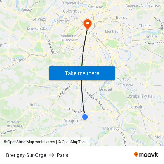 Bretigny-Sur-Orge to Paris map