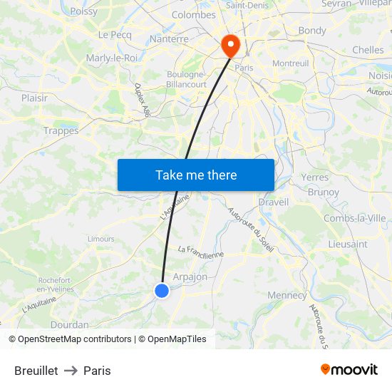 Breuillet to Paris map