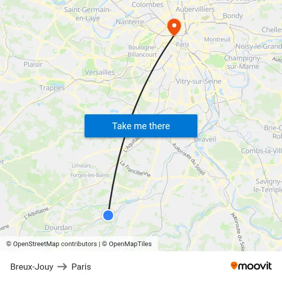 Breux-Jouy to Paris map