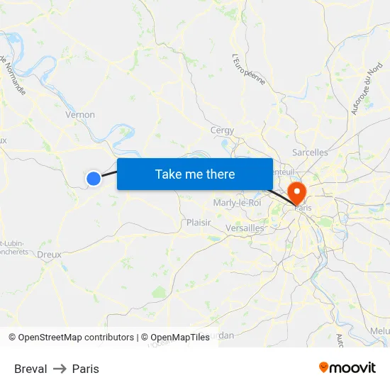 Breval to Paris map