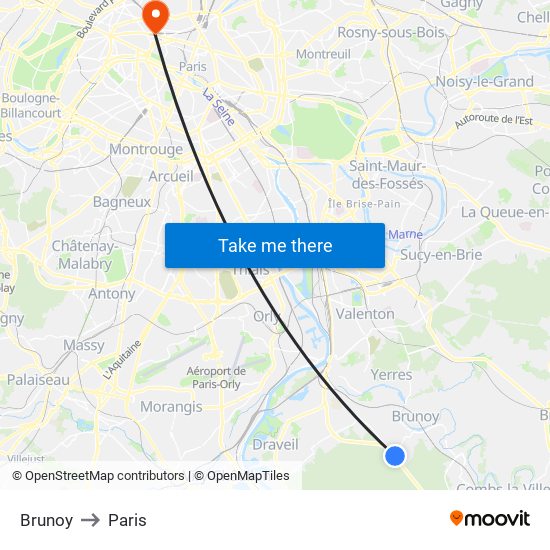 Brunoy to Paris map