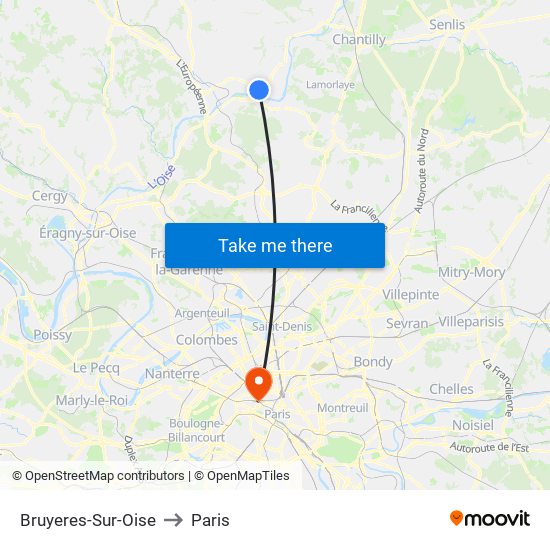 Bruyeres-Sur-Oise to Paris map