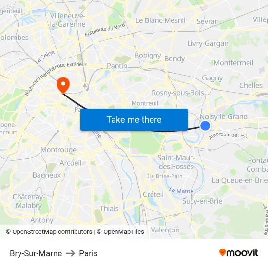 Bry-Sur-Marne to Paris map