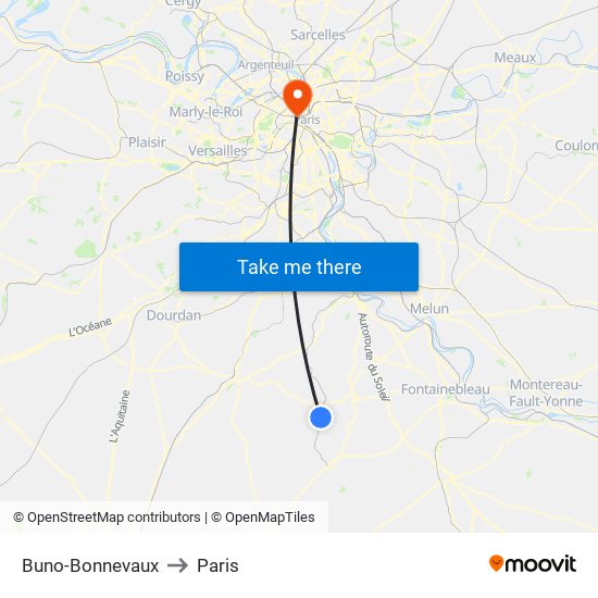 Buno-Bonnevaux to Paris map