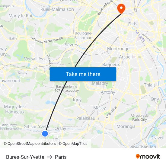 Bures-Sur-Yvette to Paris map
