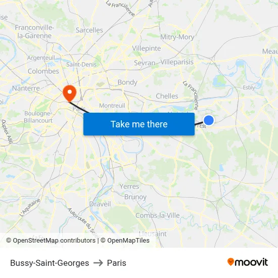 Bussy-Saint-Georges to Paris map