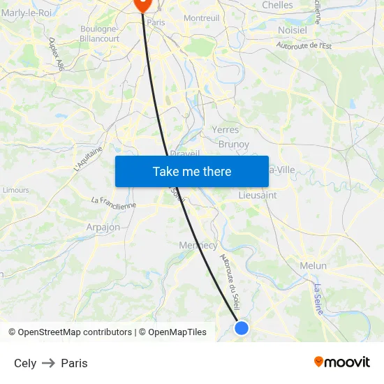 Cely to Paris map