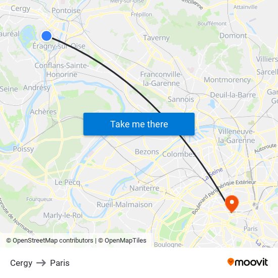 Cergy to Paris map