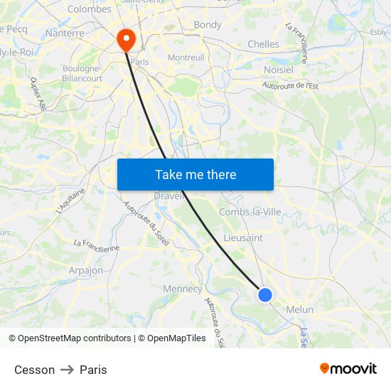 Cesson to Paris map