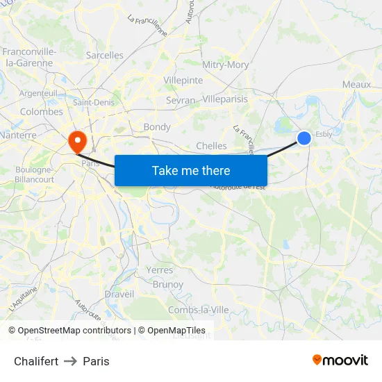 Chalifert to Paris map