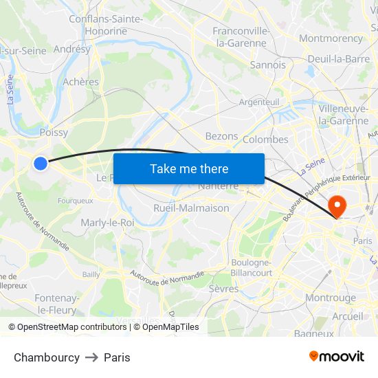 Chambourcy to Paris map