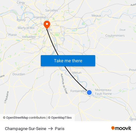 Champagne-Sur-Seine to Paris map