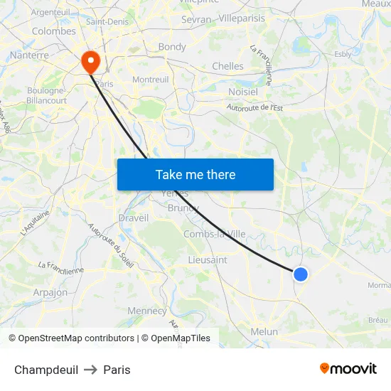 Champdeuil to Paris map