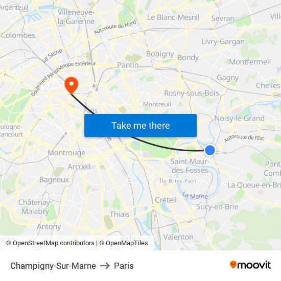 Champigny-Sur-Marne to Paris map