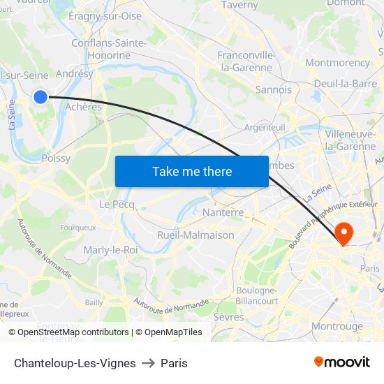 Chanteloup-Les-Vignes to Paris map