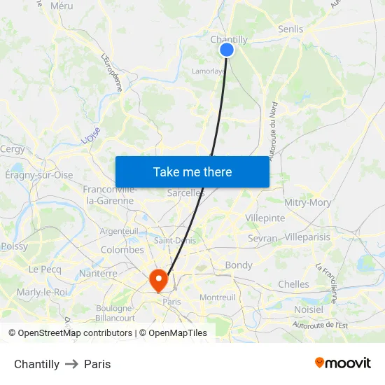 Chantilly to Paris map