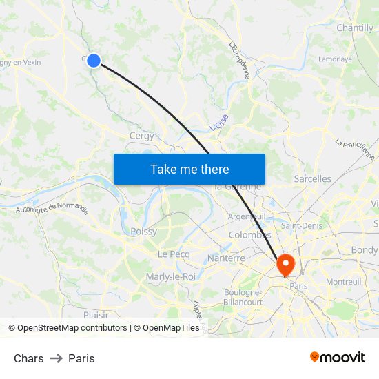 Chars to Paris map