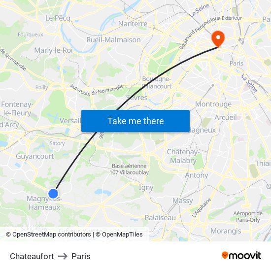 Chateaufort to Paris map