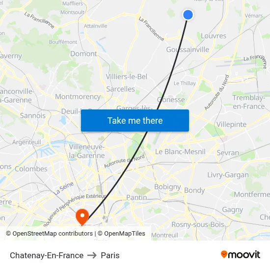 Chatenay-En-France to Paris map