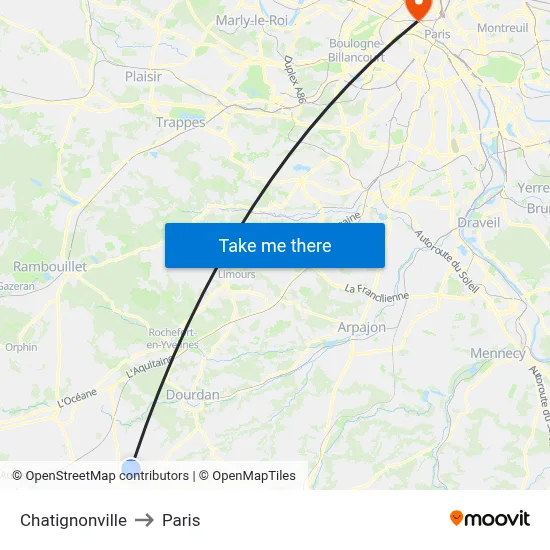 Chatignonville to Paris map