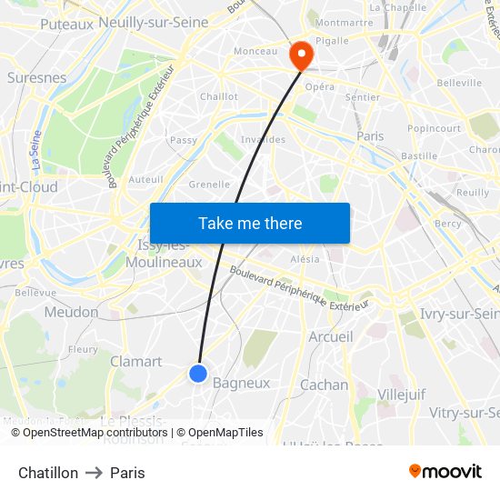 Chatillon to Paris map