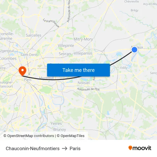 Chauconin-Neufmontiers to Paris map