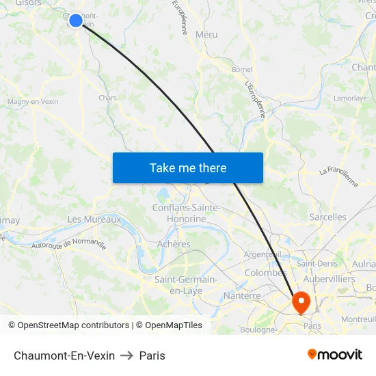 Chaumont-En-Vexin to Paris map