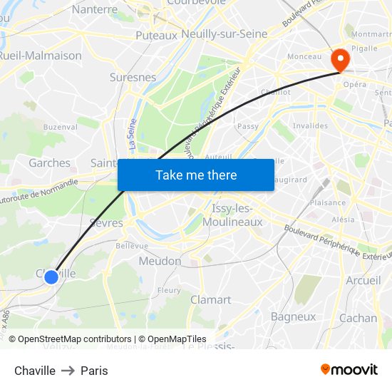 Chaville to Paris map