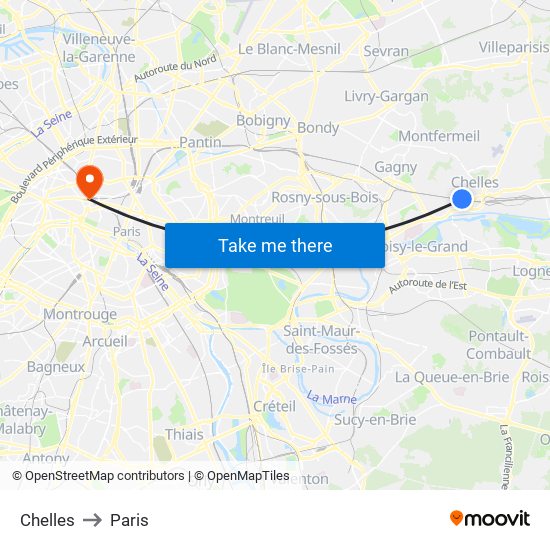 Chelles to Paris map