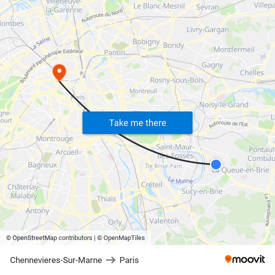 Chennevieres-Sur-Marne to Paris map