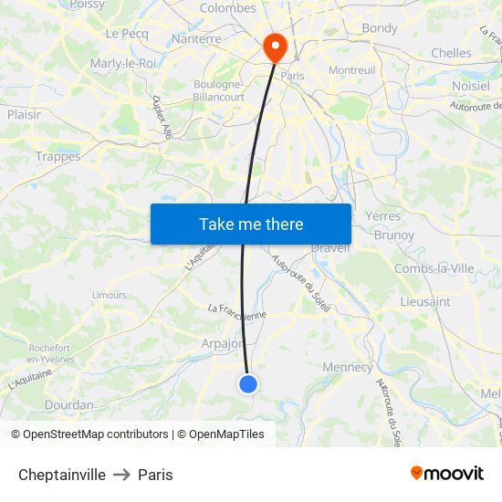 Cheptainville to Paris map