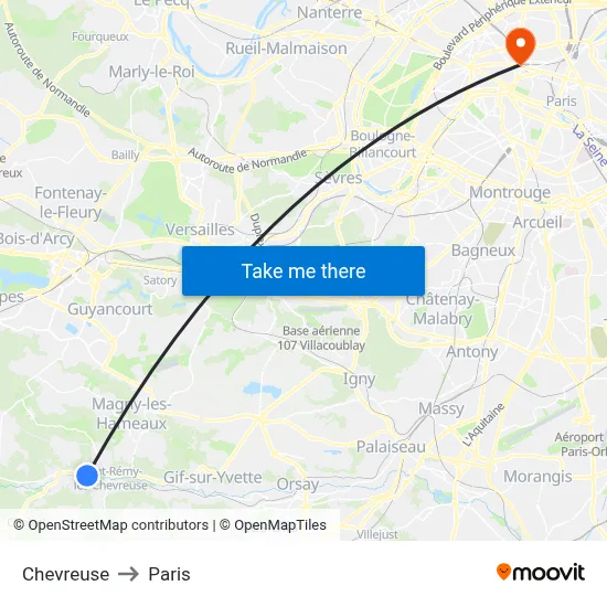 Chevreuse to Paris map
