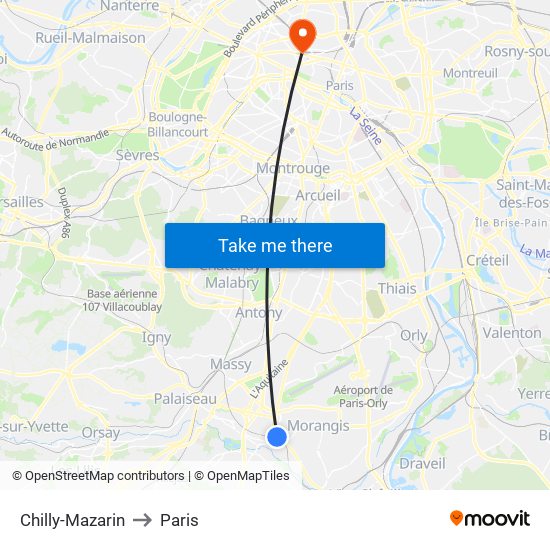 Chilly-Mazarin to Paris map