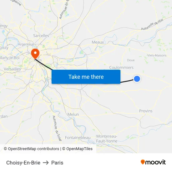 Choisy-En-Brie to Paris map