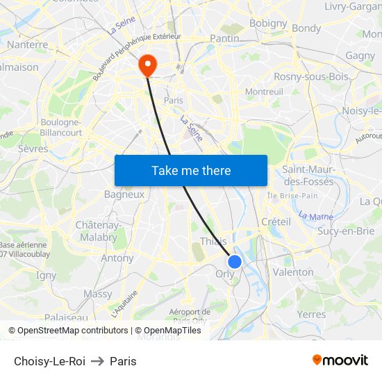 Choisy-Le-Roi to Paris map