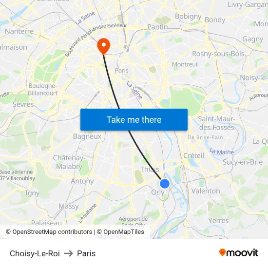 Choisy-Le-Roi to Paris map