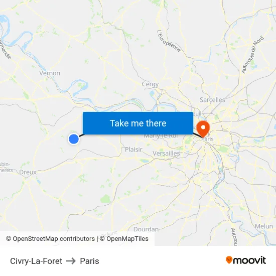 Civry-La-Foret to Paris map