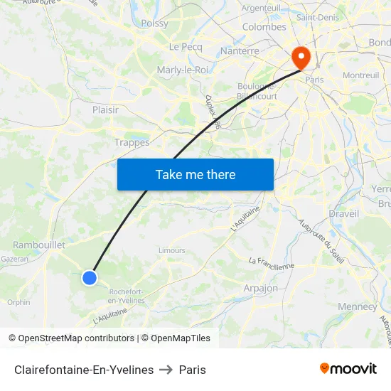 Clairefontaine-En-Yvelines to Paris map