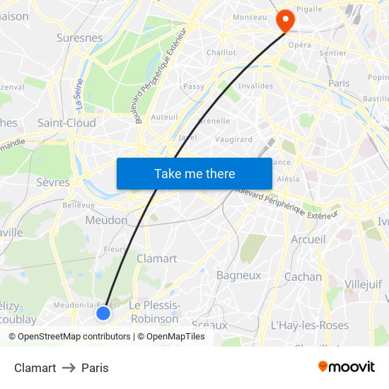 Clamart to Paris map