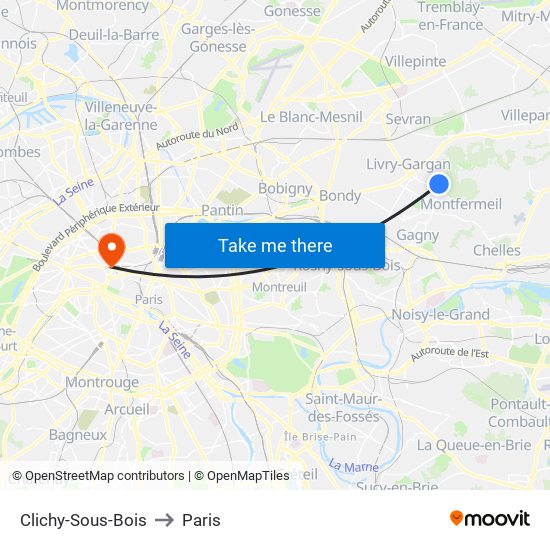 Clichy-Sous-Bois to Paris map