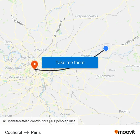 Cocherel to Paris map