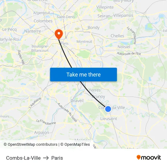 Combs-La-Ville to Paris map