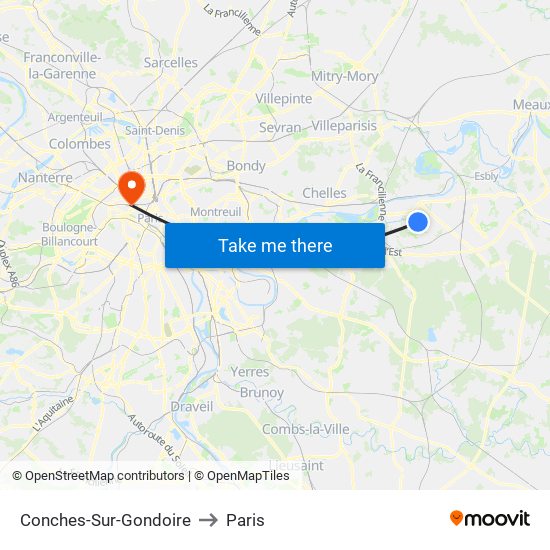 Conches-Sur-Gondoire to Paris map