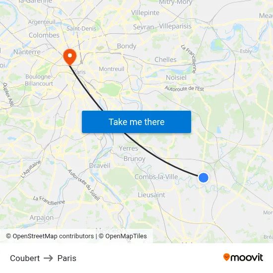 Coubert to Paris map