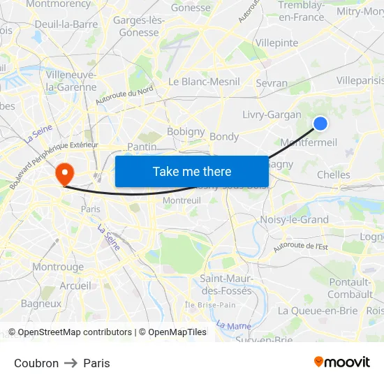 Coubron to Paris map