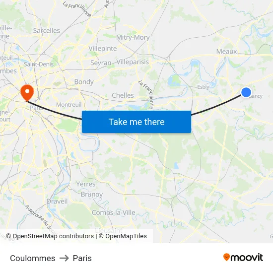 Coulommes to Paris map