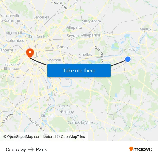 Coupvray to Paris map