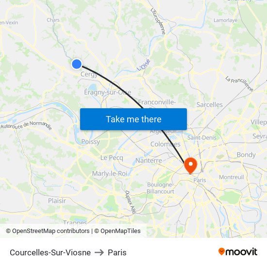 Courcelles-Sur-Viosne to Paris map