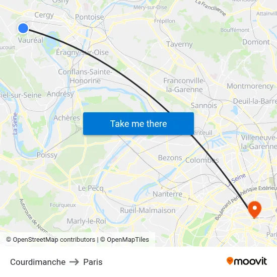 Courdimanche to Paris map