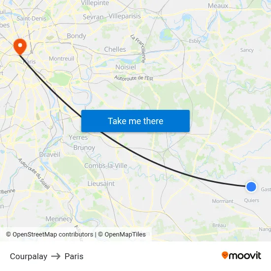 Courpalay to Paris map